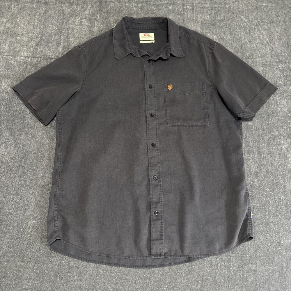 Fjallraven Shirt Mens Size Large Ovik Travel Short Sleeve Button Up Dark Navy